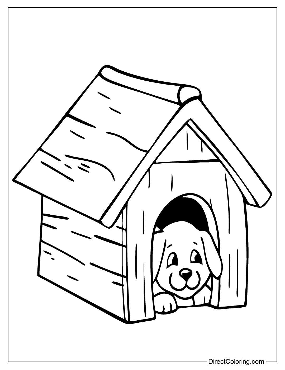 Cute Puppy in Doghouse Color Page Free
